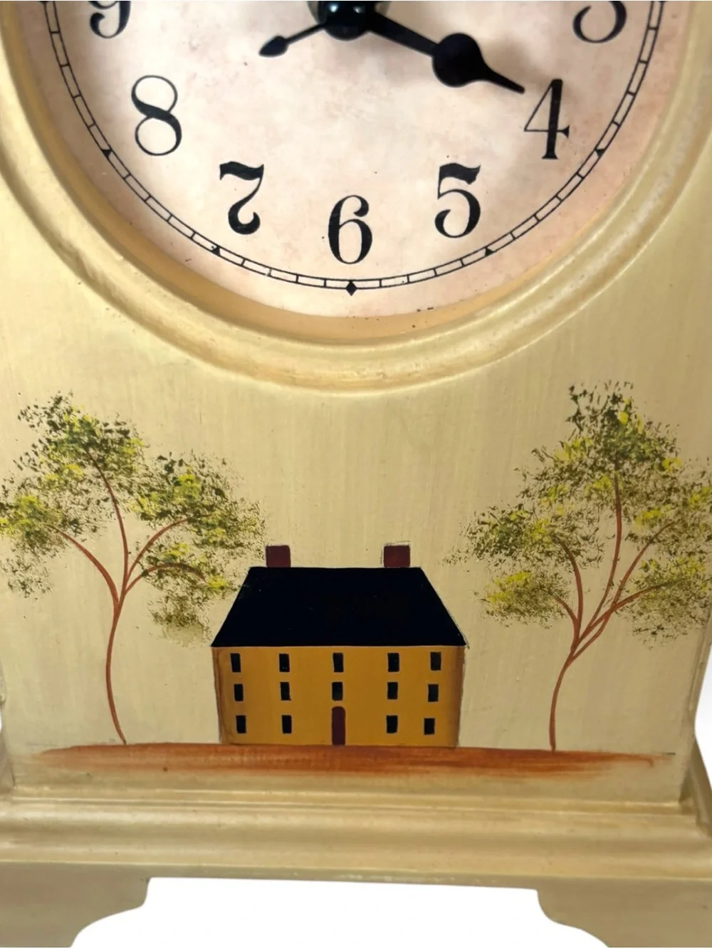 Vintage Primitive Saltbox House Wooden Mantel Clock Folk Art Farmhouse Works